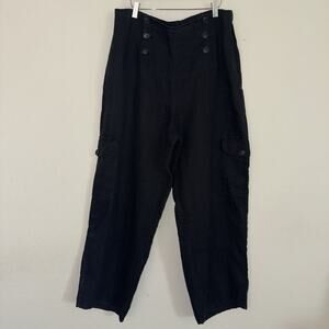 Flax Women's Linen Wide-Leg Summer Trousers Pants Black Lagenlook Boho Large